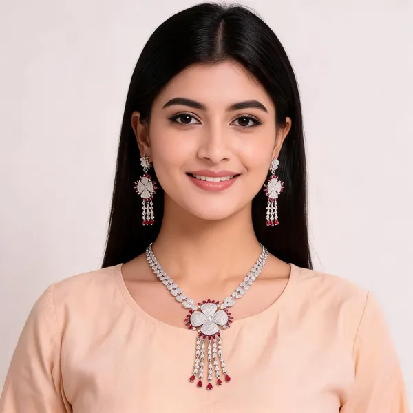 Silver_Brass_Red_Stone_Floral_Necklace_Set_For_Women