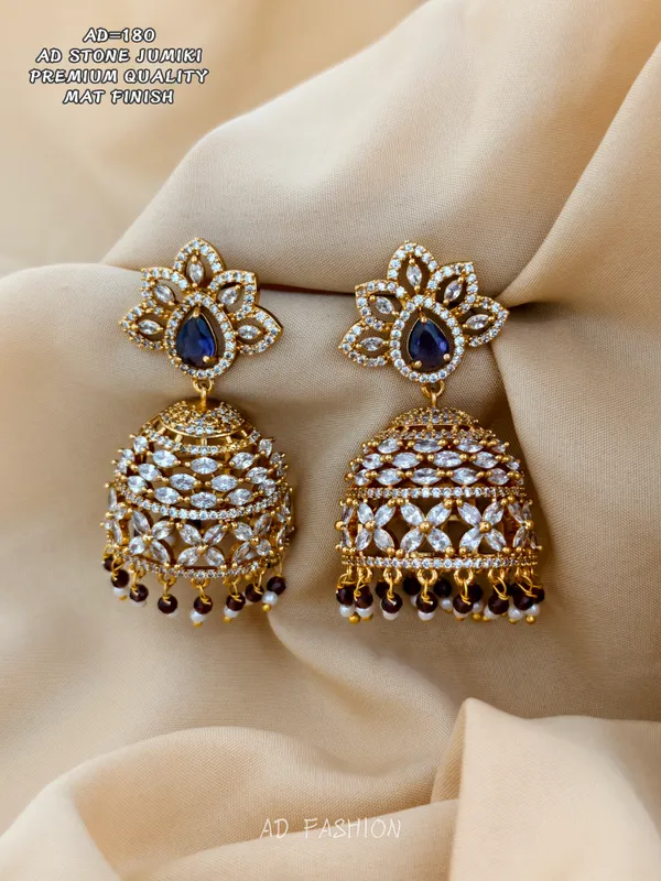 Gold_Tone_Brass_Blue_Stone_Floral_Jhumka_Earrings_For_Women