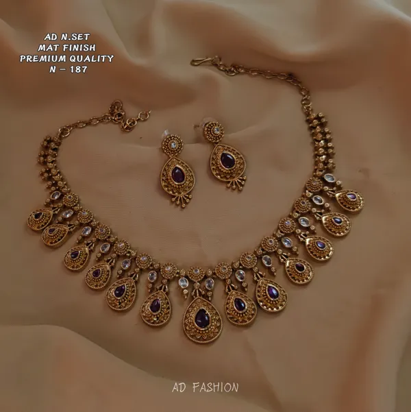 Gold_Brass_Purple_Stone_Traditional_Necklace_Earrings_Set_For_Women