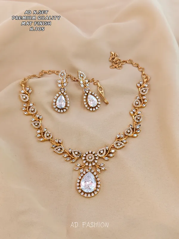 Gold_Tone_Crystal_Stone_Brass_Necklace_And_Earrings_Set_For_Women