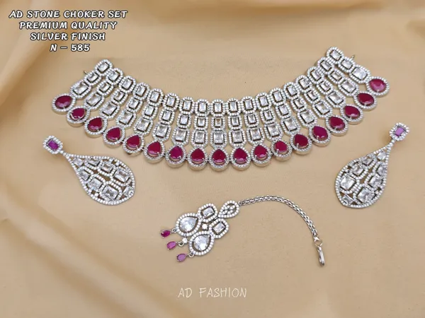 Silver_Brass_Maroon_Stone_Choker_Jewellery_Set_For_Women