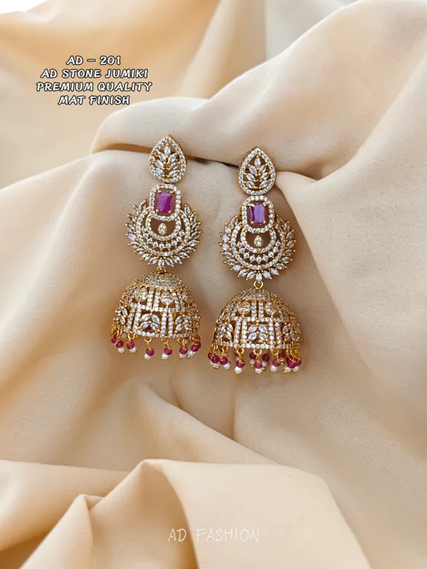 Gold_Brass_Pink_Stone_Layered_Jhumka_Earrings_For_Women