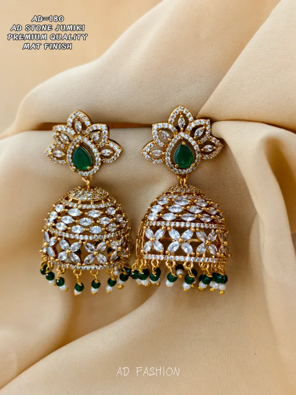 Gold_Brass_Green_Stone_Floral_Dome_Jhumka_Earrings_For_Women