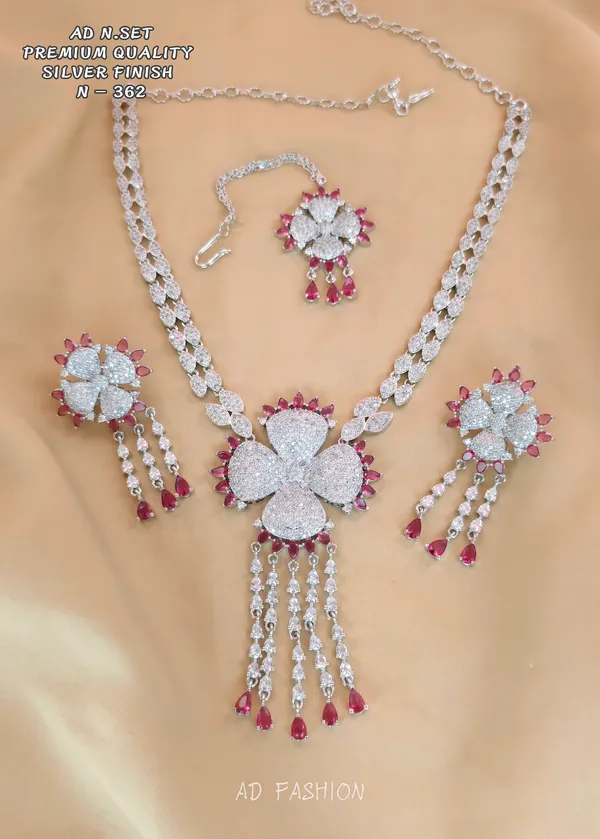 Silver_Brass_Red_Stone_Floral_Necklace_Set_For_Women
