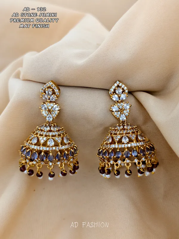 Gold_Brass_Stone_Studded_Purple_Bead_Jhumka_Earrings_For_Women