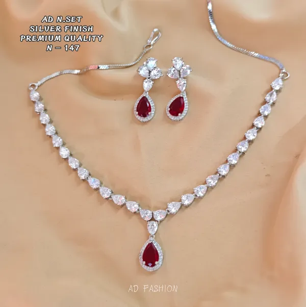 Silver_Finish_Brass_Red_Teardrop_Stone_Necklace_And_Earrings_Set_For_Women