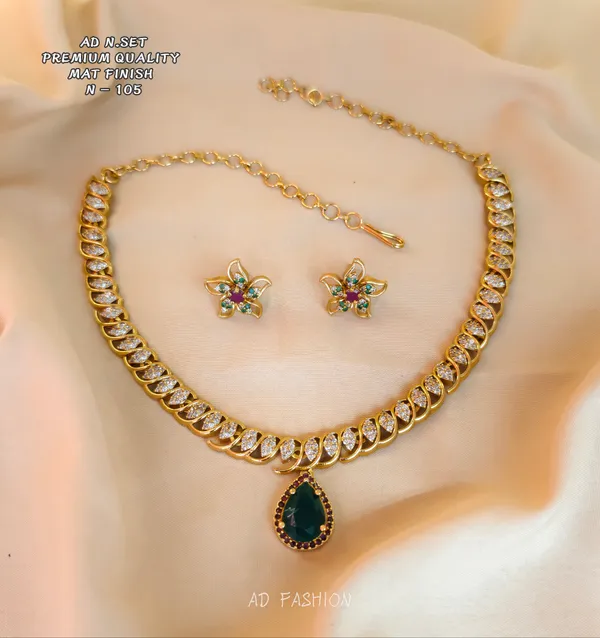 Gold_Tone_Floral_Stone_Brass_Necklace_And_Earrings_Set_For_Women