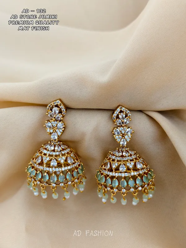 Gold_Tone_Brass_Green_Stone_Floral_Dome_Jhumka_Earrings_For_Women