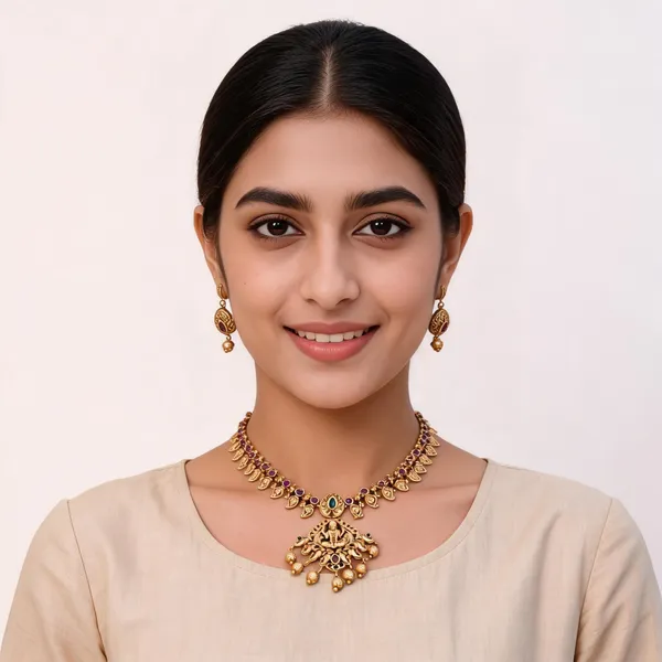Gold_Brass_Temple_Style_Stone_Necklace_Set_For_Women