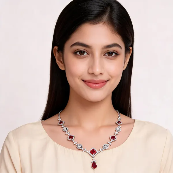 Silver_Brass_Red_Stone_Necklace_Set_For_Women