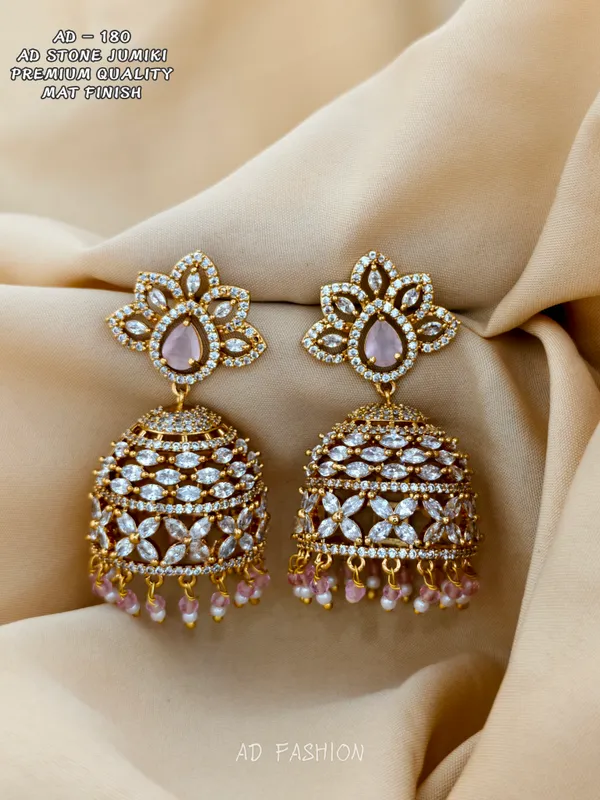 Gold_Brass_Pink_Clear_Stone_Floral_Dome_Jhumka_Earrings_For_Women