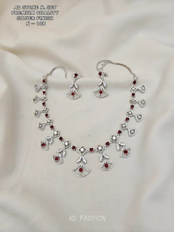 Silver_Finish_Brass_Red_Stone_Necklace_Set_For_Women