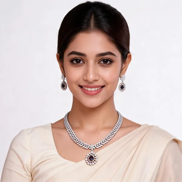 Silver_Finish_Floral_Leaf_Brass_Necklace_And_Earrings_Set_For_Women
