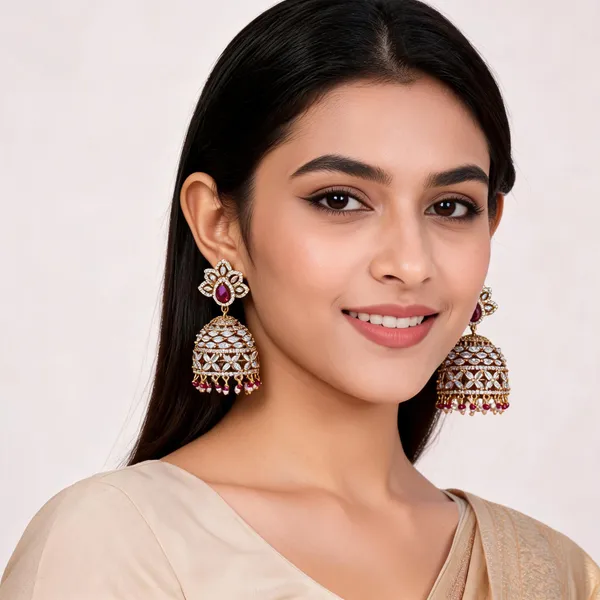 Gold_Brass_Red_Stone_Studded_Jhumka_Earrings_For_Women