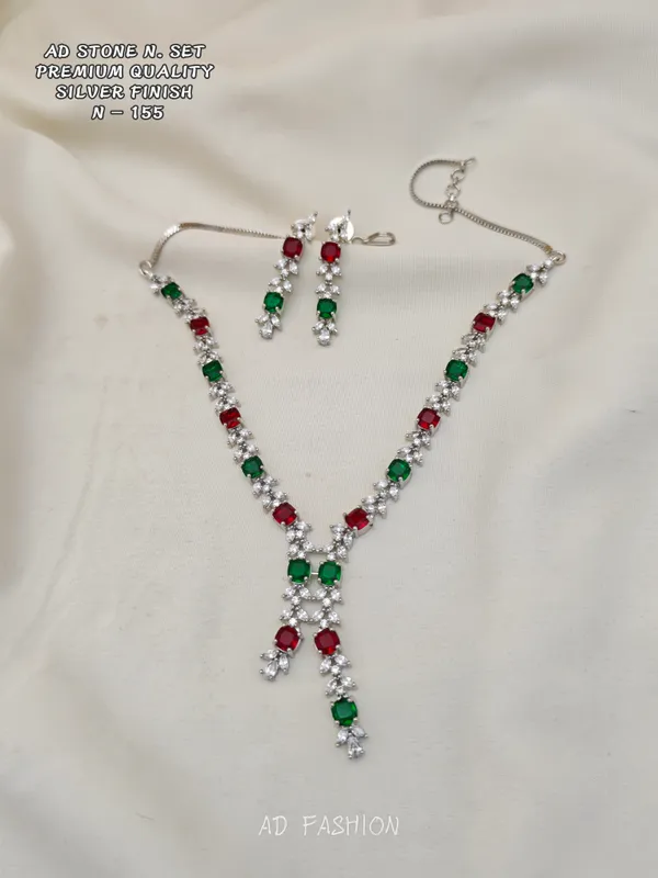 Silver_Brass_Red_Green_Stone_Necklace_Set_For_Women