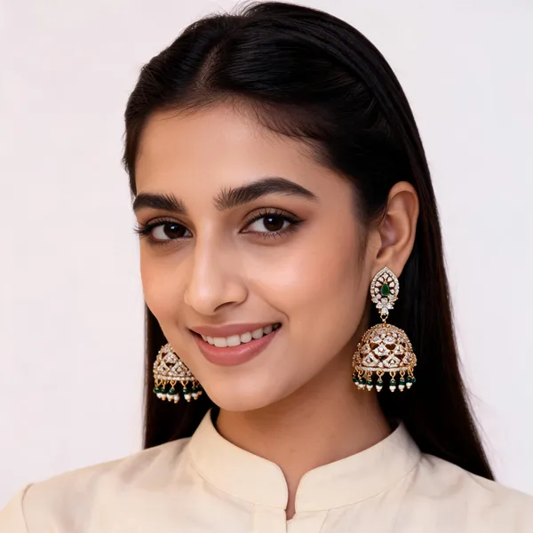 Gold_Tone_Green_Ad_Stone_Brass_Jhumki_Earrings_For_Women