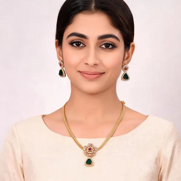 Gold_Finish_Brass_Red_Green_Ad_Stone_Necklace_And_Earrings_Set_For_Women