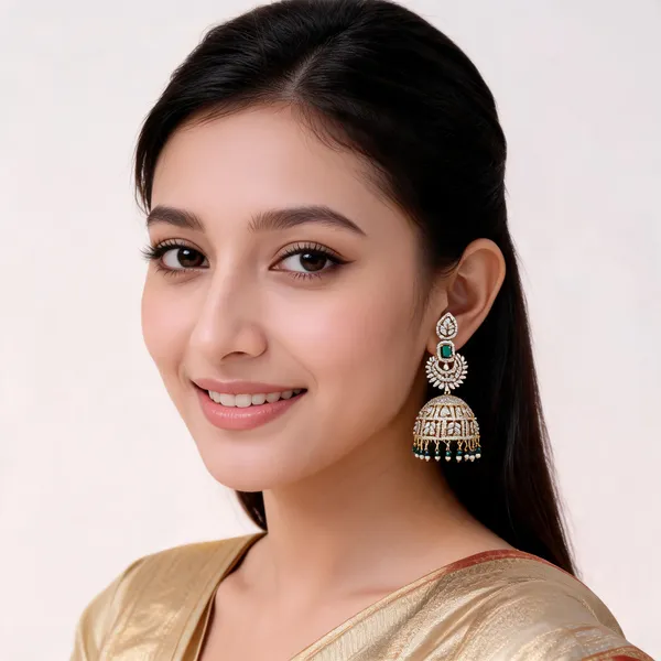 Gold_Tone_Green_Stone_Brass_Jhumka_Earrings_For_Women