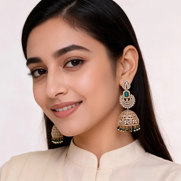 Gold_Tone_Green_Stone_Brass_Jhumka_Earrings_For_Women