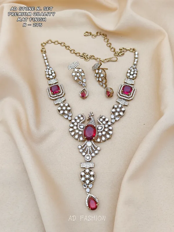 Red_Ad_Stone_Gold_Tone_Brass_Floral_Necklace_Earrings_Set_For_Women