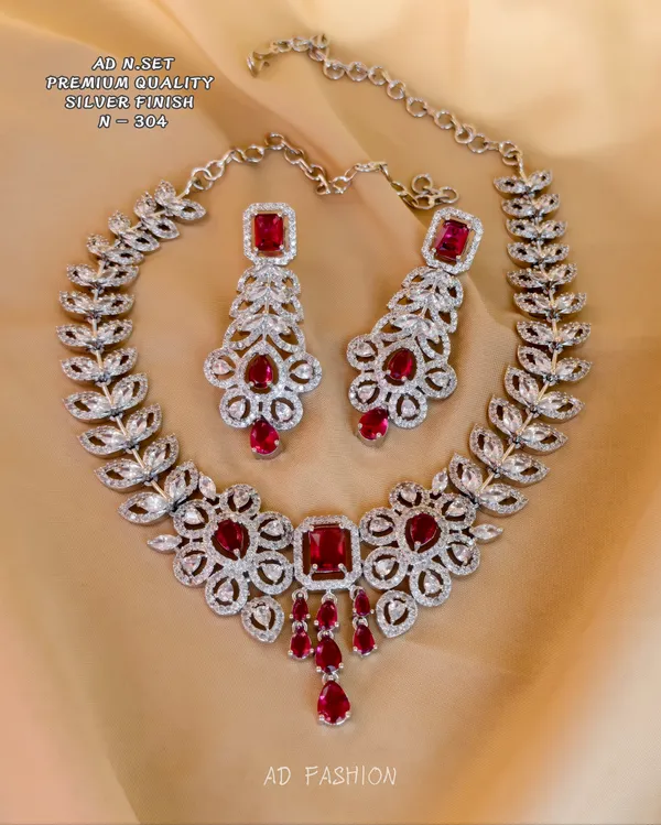 Silver_Brass_Red_Stone_Leaf_Necklace_Set_For_Women