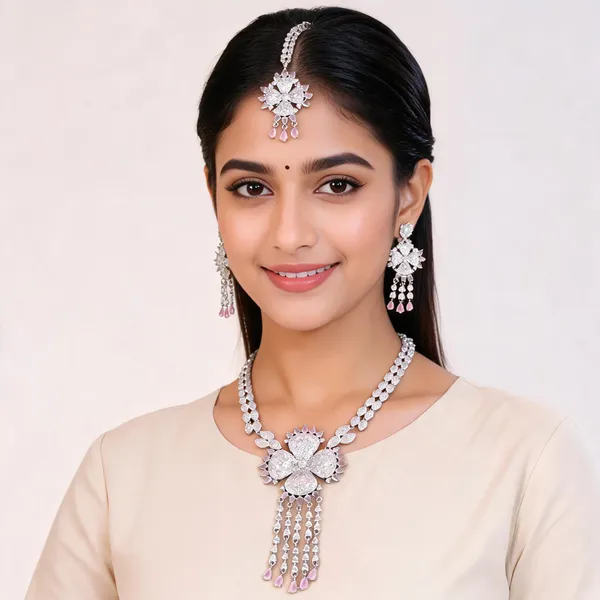Silver_Brass_Floral_Stone_Necklace_Earrings_Maang_Tikka_Set_For_Women