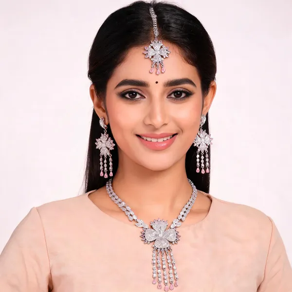 Silver_Brass_Floral_Stone_Necklace_Earrings_Maang_Tikka_Set_For_Women
