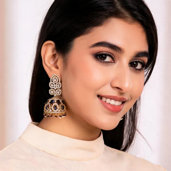 Gold_Tone_Blue_Stone_Brass_Jhumka_Earrings_For_Women