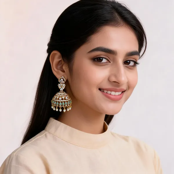 Gold_Tone_Brass_Green_Stone_Floral_Dome_Jhumka_Earrings_For_Women