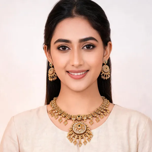 Gold_Tone_Brass_Floral_Traditional_Necklace_Set_For_Women