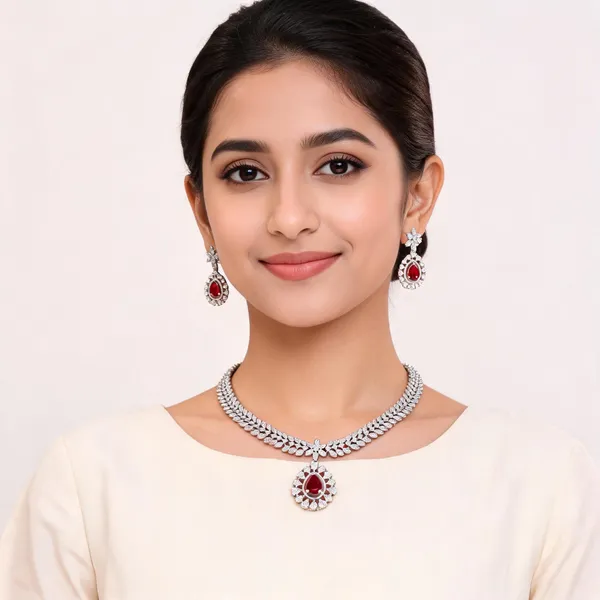 Silver_Brass_Red_Stone_Floral_Necklace_Set_For_Women