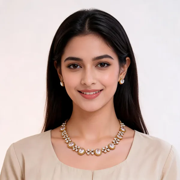 Gold_Tone_Brass_Oval_Clear_Stone_Necklace_And_Earrings_Set_For_Women