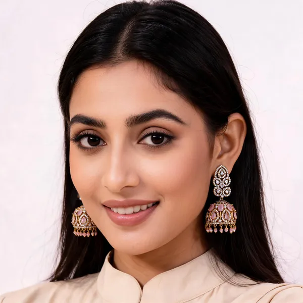Gold_Brass_Pink_Clear_Stone_Floral_Jhumka_Earrings_For_Women