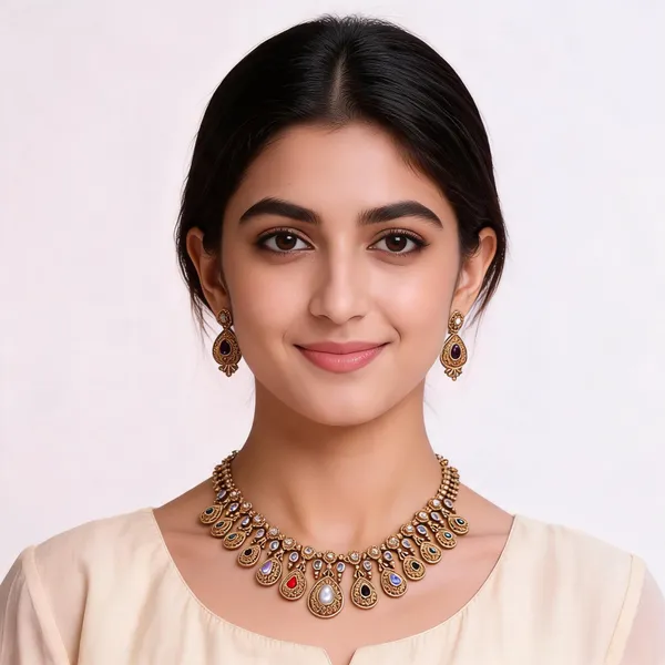 Gold_Brass_Multi_Stone_Teardrop_Pendant_Necklace_Set_For_Women