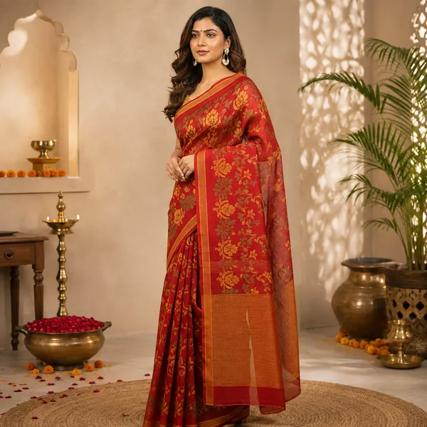 Red_Pure_Cotton_Woven_Bengal_Jamdani_Saree_For_Women
