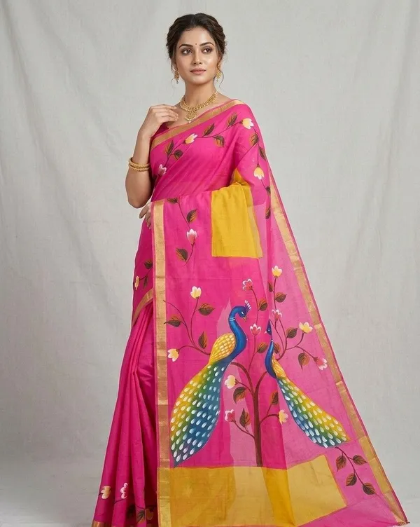 Sindhuja_Fashion_House_Hand_Painted,_Printed,_Floral_Print_Daily_Wear_Pure_Cotton_Saree_(Multicolor)