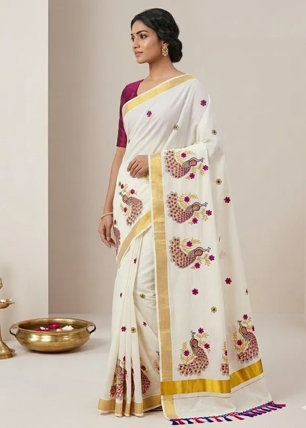 Sindhuja_Fashion_House_Embroidered,_Animal_Print_Kasavu_Pure_Cotton_Saree_(White,_Multicolor)