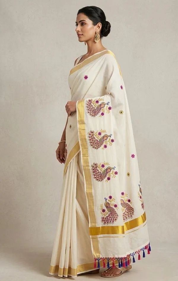 Sindhuja_Fashion_House_Embroidered,_Animal_Print_Kasavu_Pure_Cotton_Saree_(White,_Multicolor)