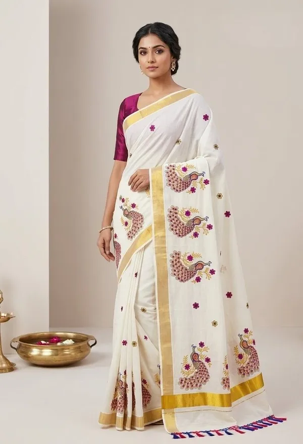 Sindhuja_Fashion_House_Embroidered,_Animal_Print_Kasavu_Pure_Cotton_Saree_(White,_Multicolor)