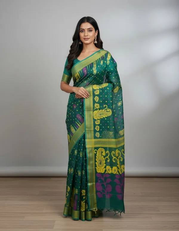 Sindhuja_Fashion_House_Woven_Jamdani_Pure_Cotton_Saree_(Green)