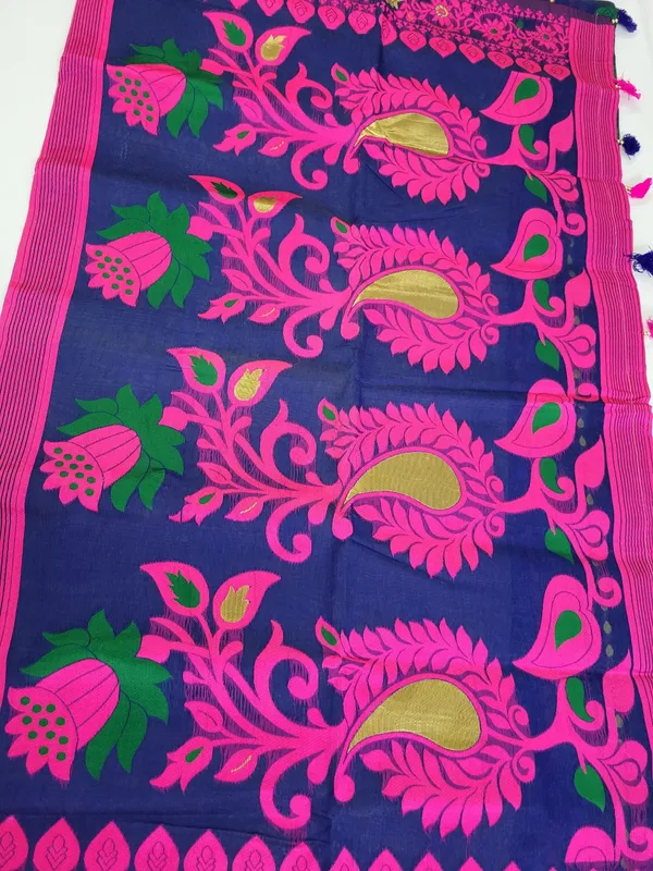 Sindhuja_Fashion_House_Temple_Border,_Woven_Jamdani_Pure_Cotton_Saree_(Dark_Blue)