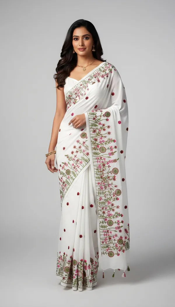 Sindhuja_Fashion_House_Embroidered,_Floral_Print_Bollywood_Pure_Cotton_Saree_(White)
