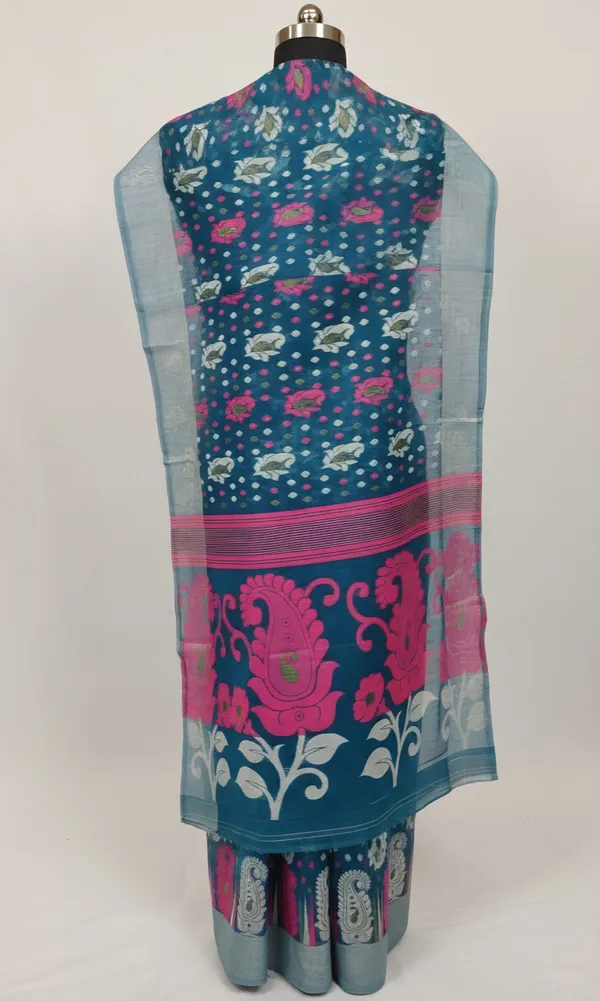 Sindhuja_Fashion_House_Self_Design,_Floral_Print,_Paisley,_Woven_Tant_Pure_Cotton_Saree_(Blue)