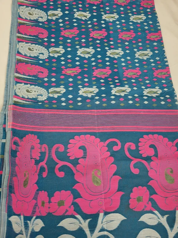 Sindhuja_Fashion_House_Self_Design,_Floral_Print,_Paisley,_Woven_Tant_Pure_Cotton_Saree_(Blue)