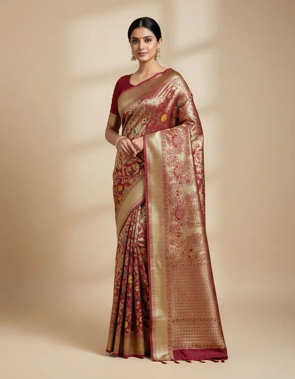 Sindhuja_Fashion_House_Woven,_Floral_Print_Bollywood_Semi-Pashmina_Saree_(Maroon)
