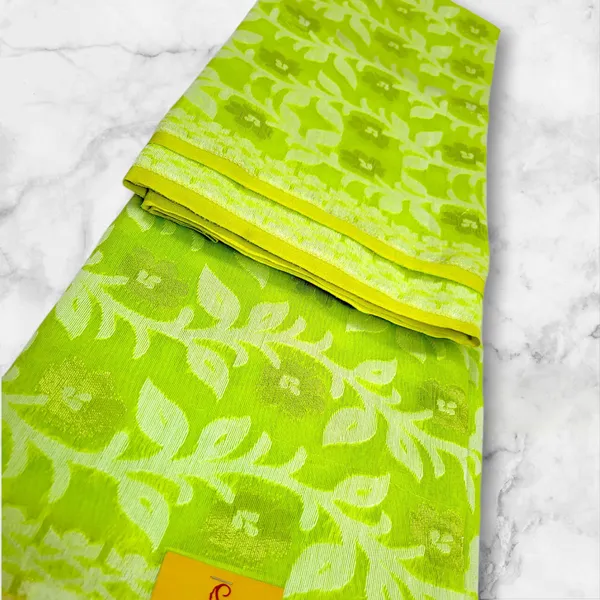 Sindhuja_Fashion_House_Floral_Print,_Polka_Print,_Woven_Jamdani_Pure_Cotton_Saree_(Green)