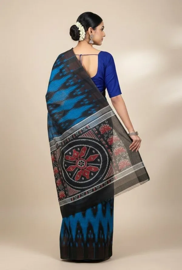 Sindhuja_Fashion_House_Digital_Print_Ikkat_Cotton_Blend_Saree_(Blue)