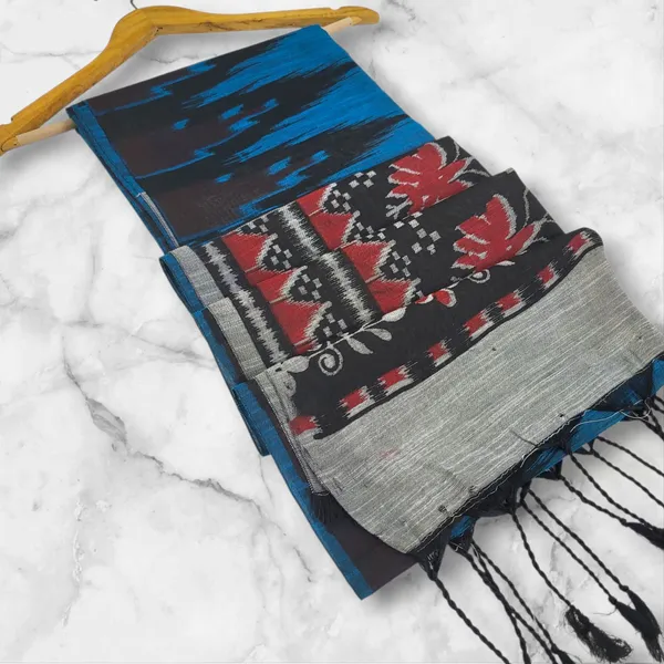 Sindhuja_Fashion_House_Digital_Print_Ikkat_Cotton_Blend_Saree_(Blue)