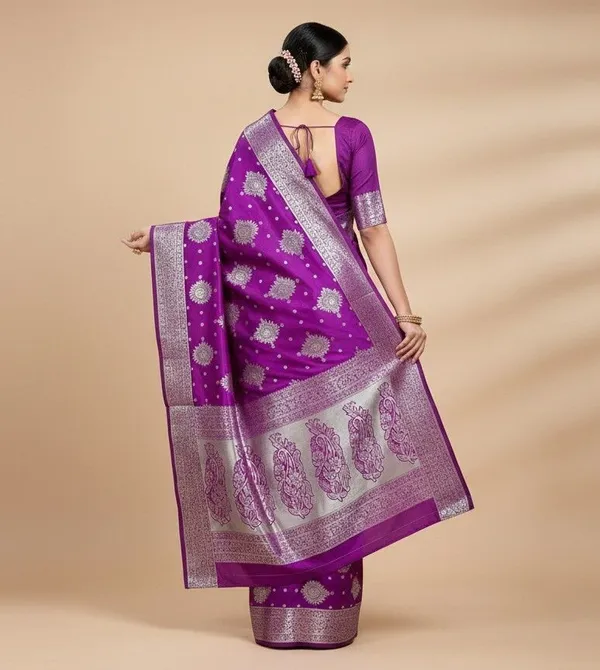 Sindhuja_Fashion_House_Woven,_Floral_Print,_Paisley_Banarasi_Silk_Blend_Saree_(Purple)