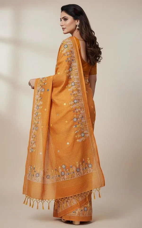 Sindhuja_Fashion_House_Embroidered,_Floral_Print_Daily_Wear_Khadi_Saree_(Orange)